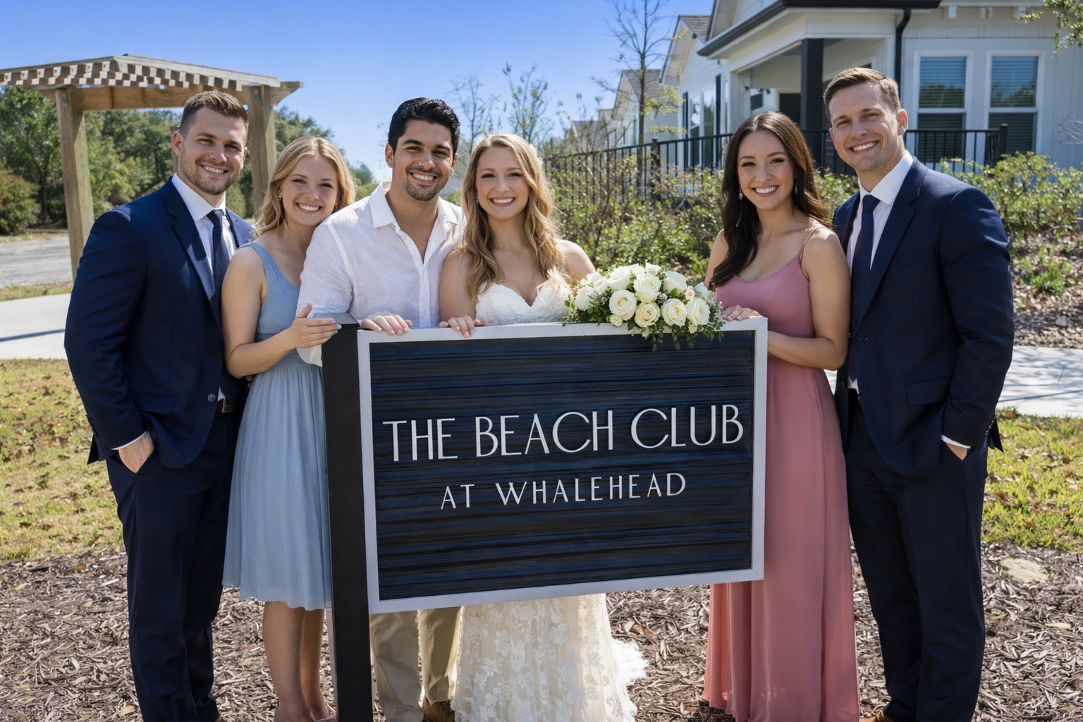Wedding party group photo at the Beach Club at Whalehead in Corolla Outer Banks