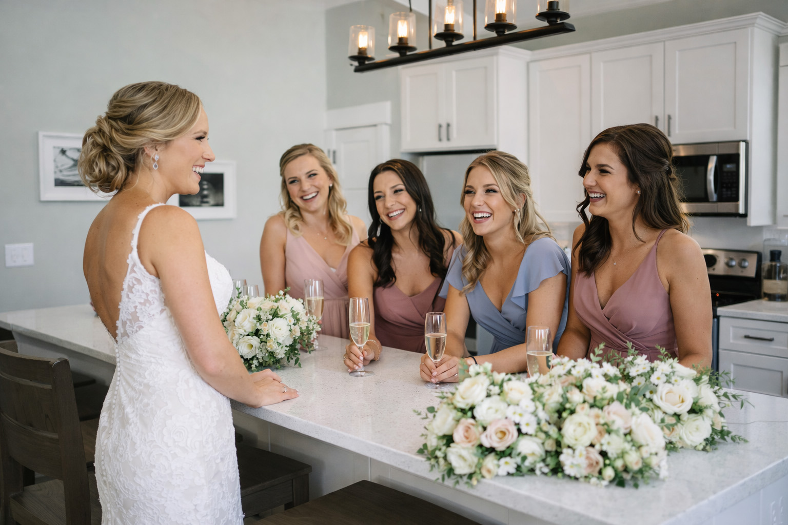 Bride and bridesmaids getting ready at Sonoma’s Hideaway in Corolla NC before an Outer Banks wedding