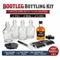 Bootleg Bottling Kit includes four 375ml glass bottles, caps, chalkboard labels, heat shrink seals, and marker