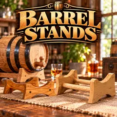 Wooden barrel stands for small oak aging barrels, designed to securely support whiskey, bourbon, rum and spirit-aging barrels.