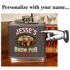 'Brew Pub' Personalized Leather Flask (B473)