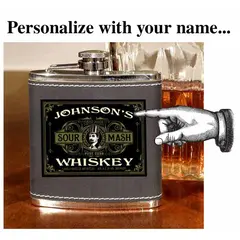 'Sour Mash Whiskey' Personalized Leather Flask B811