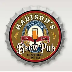 Personalized Hops Brew Pub Bottle Cap Sign