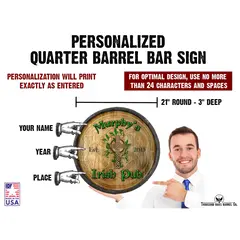 Quarter barrel sign showing customizable name and established year placement