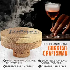 Foghat cocktail smoker lid infusing smoke into a craft cocktail, perfect gift for whiskey and bourbon lovers, reusable bar tool for home bartenders and restaurants.