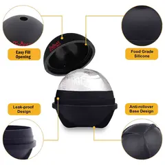 Foghat ice ball mold design showing easy fill opening, leak-proof seal, and anti-roll base