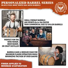 Small oak aging barrel perfect for craft distillers, winemakers, brewers and home spirit enthusiasts.