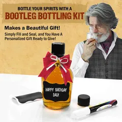 Bootleg Bottling Kit for bottling homemade whiskey or rum at home with personalized gift bottles