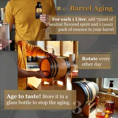 Barrel Aging Method:

Combine 750ml of neutral spirit with 20ml of Apple Whiskey Essence in your mini oak barrel. Rotate the barrel every other day. Taste weekly. Age for 1–3 weeks, depending on the barrel size and desired oak intensity. Once the desired flavor is achieved, transfer the mixture to a glass bottle to stop the aging process.