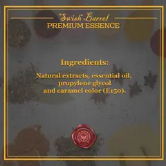 Whiskey Essence ingredients including natural extracts, essential oils, propylene glycol and caramel color E150.