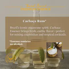 Cachaça, pronounced ka-shah-sah, is Brazil's iconic sugarcane spirit. It is traditionally distilled from freshly pressed sugarcane juice rather than molasses. Unlike dark Caribbean rums, which are often molasses-based, true Brazilian cachaça delivers a bright, vegetal, grassy sugarcane flavor with subtle earthy depth and a smooth finish. It is the essential ingredient in Brazil’s national cocktail, the Caipirinha.

What makes Cachaça unique?
*   Made from fresh sugarcane juice
*   Naturally fermented
*   Copper pot distilled
*   Sometimes rested in native Brazilian wood barrels
*   Known for grassy, herbal, citrus-friendly flavor

Our Cachaça Essence captures that distinctive profile in a convenient, alcohol-free 20ml concentrate. Simply mix one packet with 750ml of vodka or neutral grain spirit to create your own Brazilian-style sugarcane rum experience at a fraction of the cost of imported spirits.