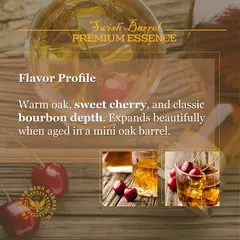 Cherry Bourbon flavor profile showing warm oak, sweet cherry notes and classic bourbon depth enhanced with mini oak barrel aging.