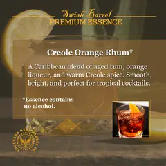 Creole Orange Rhum Essence alcohol-free concentrate inspired by Caribbean aged rum, orange peel and Creole spice.