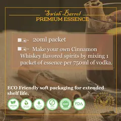 Instructions for mixing Cinnamon Whiskey Essence with 750ml vodka or neutral alcohol to create homemade cinnamon whiskey liqueur.