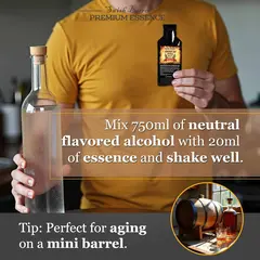 Mixing 20ml Kentucky Bourbon Essence with 750ml vodka or neutral grain spirit to create homemade bourbon style whiskey.