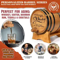 Small American white oak barrel for aging bourbon, scotch, rum, tequila and barrel aged cocktails at home