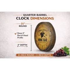 21 Inch Quarter Barrel Clock Dimensions – Deep 3 Inch Barrel Head Profile Wine Barrel Clock