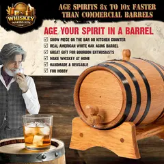 Small American white oak whiskey aging barrel kit designed to age spirits 8x to 10x faster at home for bourbon enthusiasts.