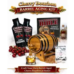 Cherry Bourbon whiskey flavor profile showing rich dark cherry sweetness, vanilla oak, caramel depth and toasted spice finish from small oak barrel aging kit.