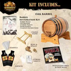 Oak barrel restoration kit and accessories included with Créole Orange Rhum home aging kit