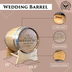Wedding card barrel dimensions showing card slot size, barrel size, and capacity for approximately 250 cards.