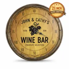 Personalized Wine Bar Barrel Clock with Custom Name and Established Year – Rustic Quarter Barrel Wall Clock Sign