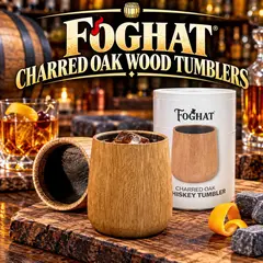 Foghat® Charred Oak wood tumblers with charred oak interiors, designed for enjoying whiskey, bourbon and other aged spirits.