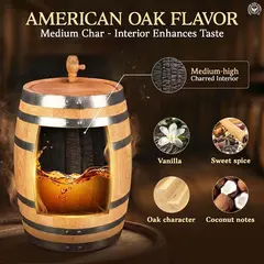 American oak barrel with medium-high char that adds vanilla, sweet spice, oak, and coconut notes.