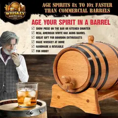 American white oak aging barrel for making whiskey at home, featuring faster small-barrel aging, reusable construction and a display-worthy design for bourbon enthusiasts.