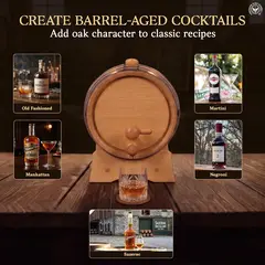 Examples of five barrel-aged cocktails: Old Fashioned, Manhattan, Negroni, Martini, and Sazerac.