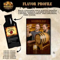 Cinnamon whiskey essence packet for making rich, spicy cinnamon-flavored whiskey at home with an oak barrel aging kit.
