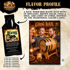 Grog rum essence flavor profile featuring rich notes of molasses, brown sugar, vanilla, warm spice and citrus, inspired by traditional sailor’s grog for home barrel aging.