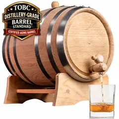 Distillery-grade whiskey barrel, steel hoop oak barrel, American white oak aging barrel, bourbon aging barrel, premium whiskey barrel, Thousand Oaks Barrel.