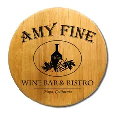 'Wine Bar Bistro' Personalized Oak Barrel Head Sign (B312)