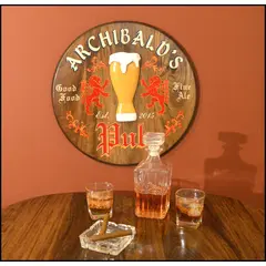 'Pilsner Pub' Personalized Oak Barrel Head Sign (BHR29)