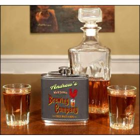 'Brewing Company' Personalized Leather Flask (B474)