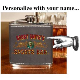 'Sports Bar' Personalized Leather Flask (B475)