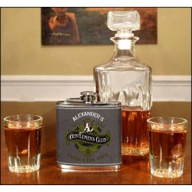 'Gentlemen's Club'  Personalized Leather Flask B806
