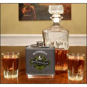 'Gentlemen's Club'  Personalized Leather Flask B806