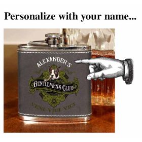 'Gentlemen's Club'  Personalized Leather Flask B806