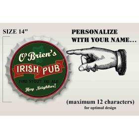 Personalized Irish Pub Bottle Cap Sign