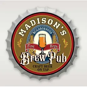 Personalized Hops Brew Pub Bottle Cap Sign