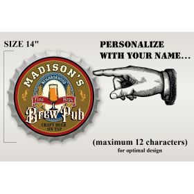 Personalized Hops Brew Pub Bottle Cap Sign