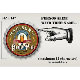 Personalized Hops Brew Pub Bottle Cap Sign