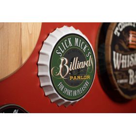 Personalized Billiards Parlor Bottle Cap Sign