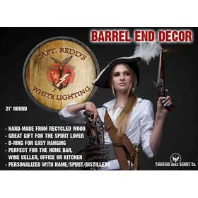 Custom moonshine quarter barrel sign specs with pirate woman