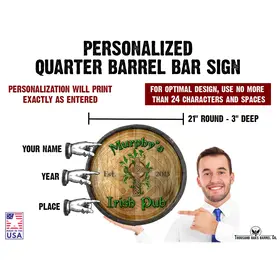 Quarter barrel sign showing customizable name and established year placement