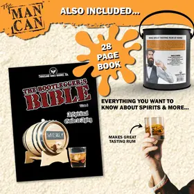 Bootlegger’s Bible 28-page rum aging guide included in the Man Can Spiced Rum Making Kit with cocktail recipes and barrel instructions.