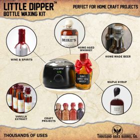 Little Dipper Bottle Waxing Kit used for home-aged whiskey, wine, beer, maple syrup, and craft projects.