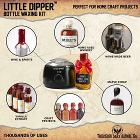 Little Dipper Bottle Waxing Kit used for home-aged whiskey, wine, beer, maple syrup, and craft projects.